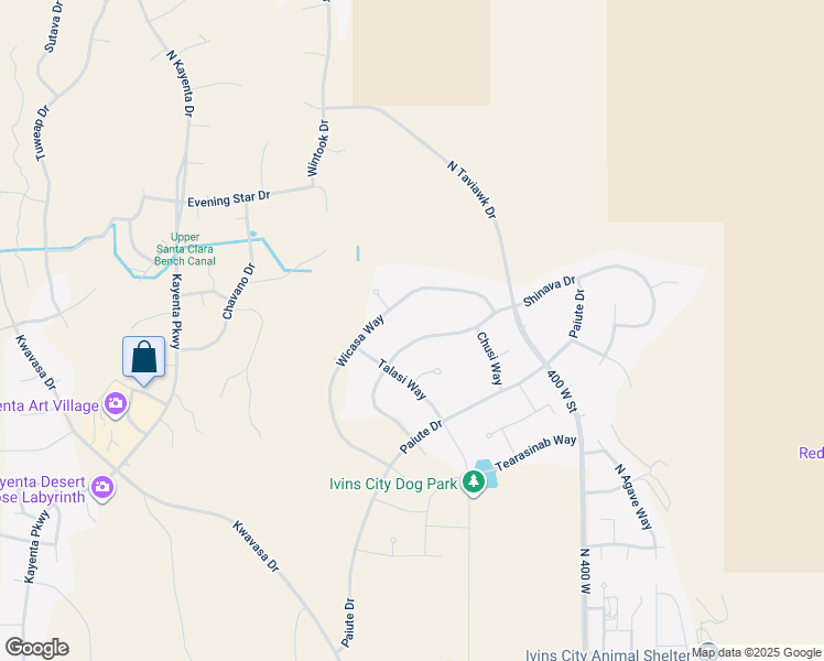map of restaurants, bars, coffee shops, grocery stores, and more near 688 Shinava Drive in Ivins