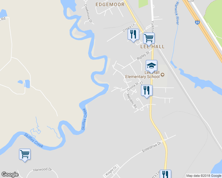 map of restaurants, bars, coffee shops, grocery stores, and more near 250 Misty Point Lane in Newport News