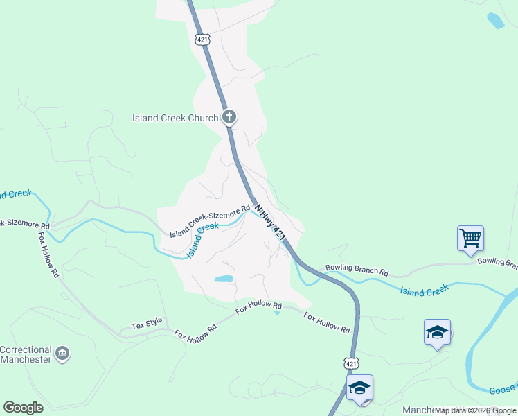map of restaurants, bars, coffee shops, grocery stores, and more near 106 Island Creek-Sizemore Road in Manchester