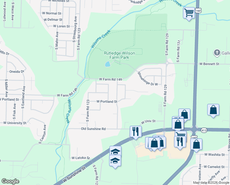 map of restaurants, bars, coffee shops, grocery stores, and more near 1647 South Burks Avenue in Springfield