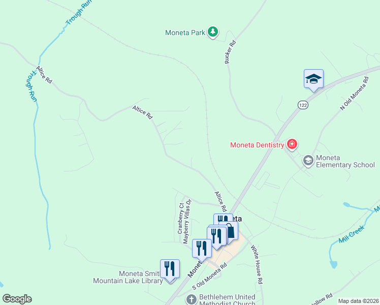 map of restaurants, bars, coffee shops, grocery stores, and more near 5704 Altice Road in Moneta