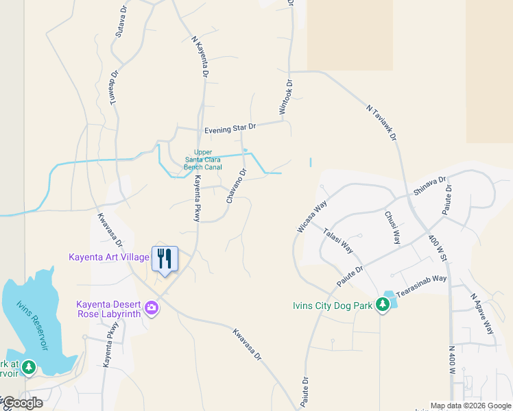 map of restaurants, bars, coffee shops, grocery stores, and more near 1068 Shonto Ridge Drive in Ivins