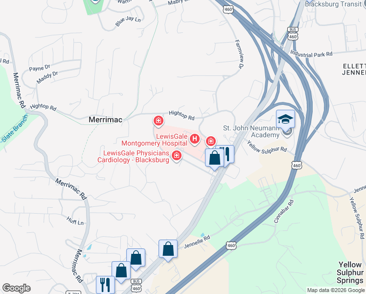 map of restaurants, bars, coffee shops, grocery stores, and more near 790 Davis Street in Blacksburg