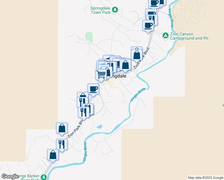 map of restaurants, bars, coffee shops, grocery stores, and more near 77 Juniper Lane in Springdale