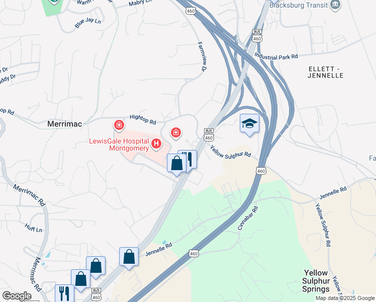 map of restaurants, bars, coffee shops, grocery stores, and more near in Blacksburg