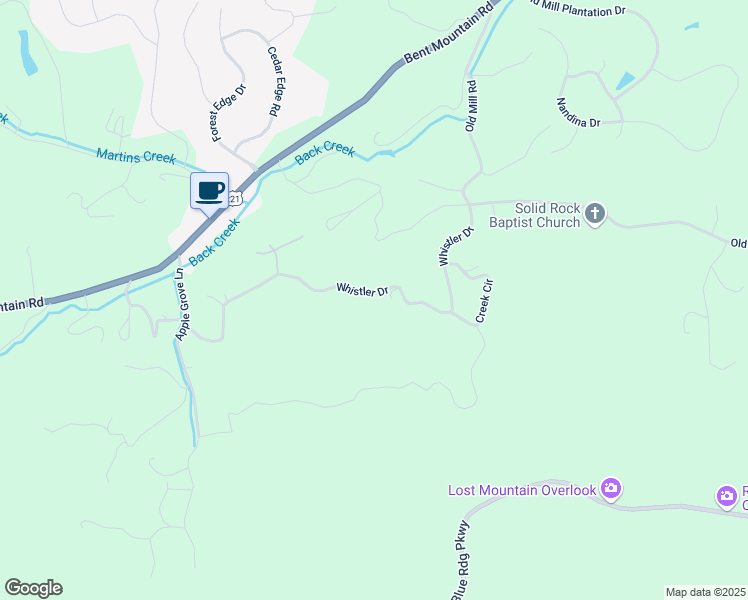 map of restaurants, bars, coffee shops, grocery stores, and more near 7890 Whistler Drive in Roanoke