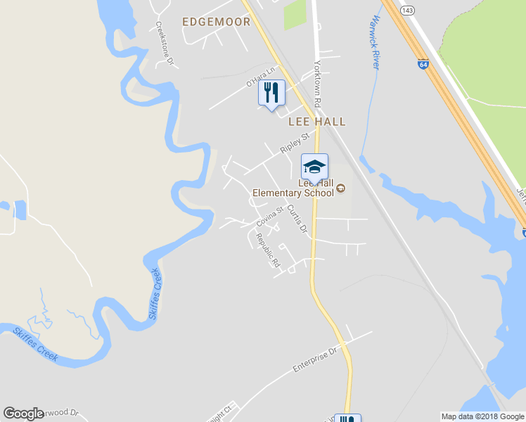 map of restaurants, bars, coffee shops, grocery stores, and more near 204 Bridgewater Drive in Newport News