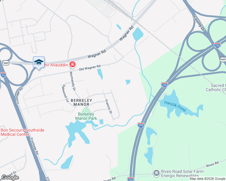 map of restaurants, bars, coffee shops, grocery stores, and more near 3366 George Street in Petersburg