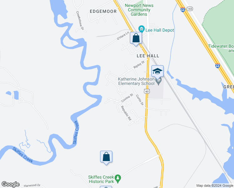 map of restaurants, bars, coffee shops, grocery stores, and more near 211 Bridgewater Drive in Newport News