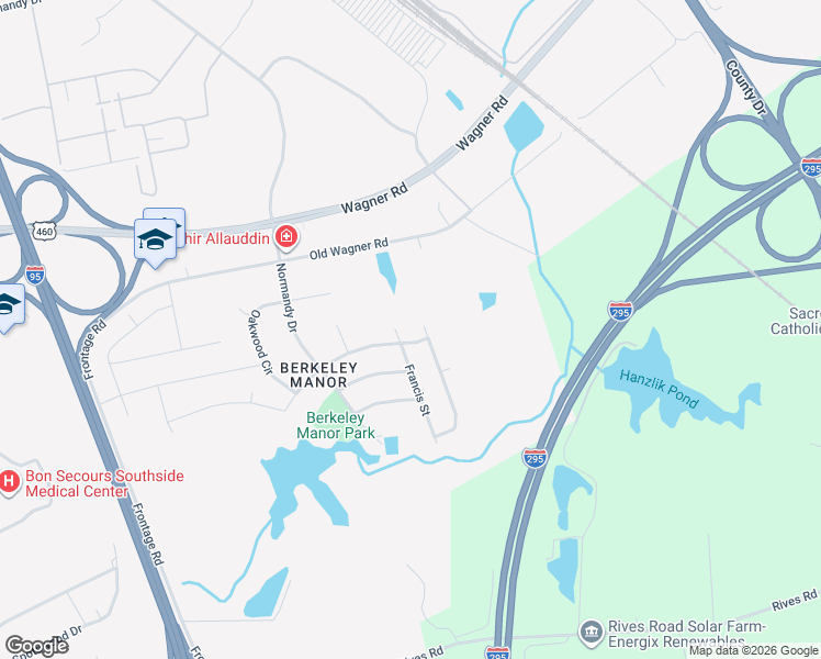 map of restaurants, bars, coffee shops, grocery stores, and more near George Street in Petersburg