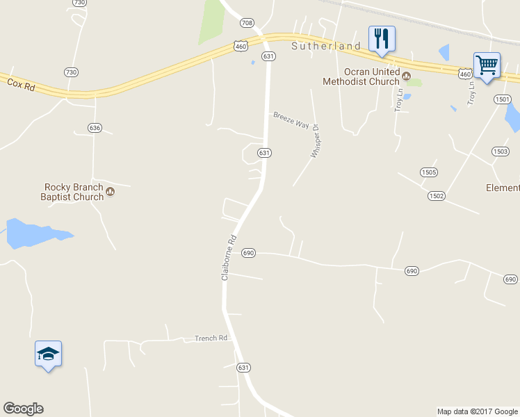 map of restaurants, bars, coffee shops, grocery stores, and more near 6105 Claiborne Road in Sutherland