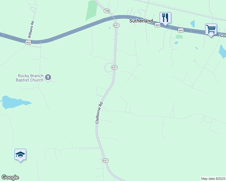 map of restaurants, bars, coffee shops, grocery stores, and more near 6105 Claiborne Road in Sutherland