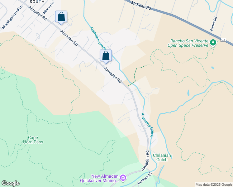 map of restaurants, bars, coffee shops, grocery stores, and more near 20397 Almaden Road in San Jose
