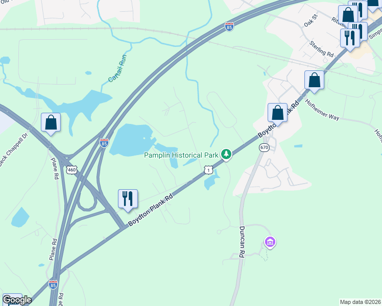 map of restaurants, bars, coffee shops, grocery stores, and more near 6106 Lewis Road in Petersburg