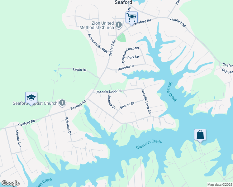 map of restaurants, bars, coffee shops, grocery stores, and more near 621 Cheadle Loop Road in Seaford