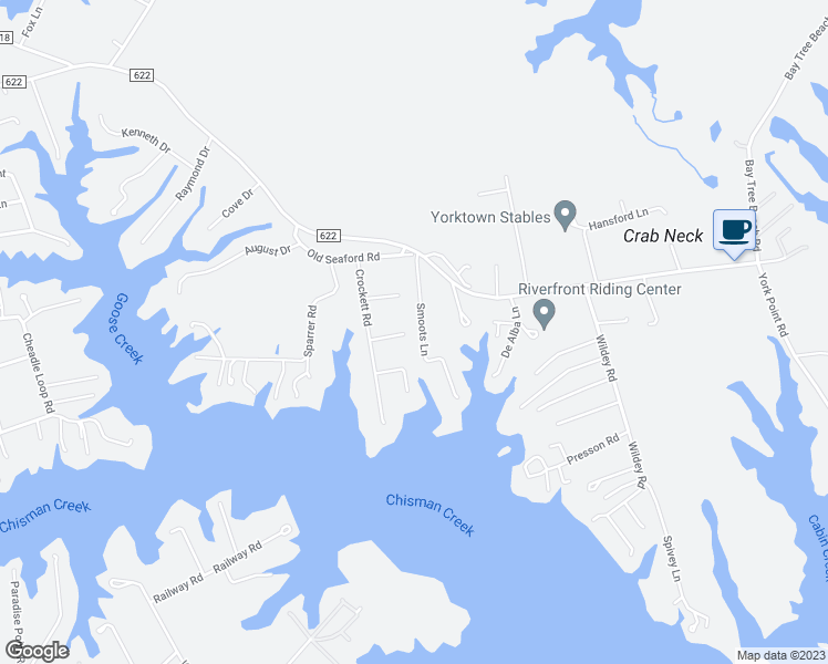 map of restaurants, bars, coffee shops, grocery stores, and more near 109 Charles Circle in Seaford