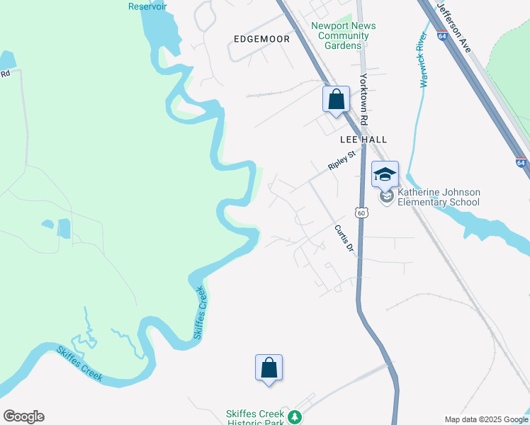 map of restaurants, bars, coffee shops, grocery stores, and more near 329 Bridgewater Drive in Newport News