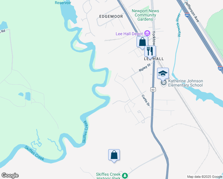map of restaurants, bars, coffee shops, grocery stores, and more near 333 Bridgewater Drive in Newport News