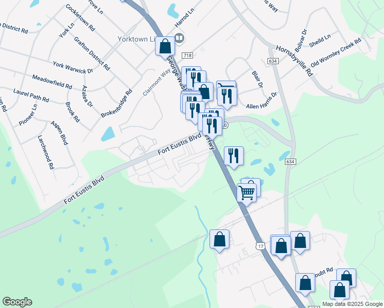 map of restaurants, bars, coffee shops, grocery stores, and more near 101 Sullivan Street in Yorktown