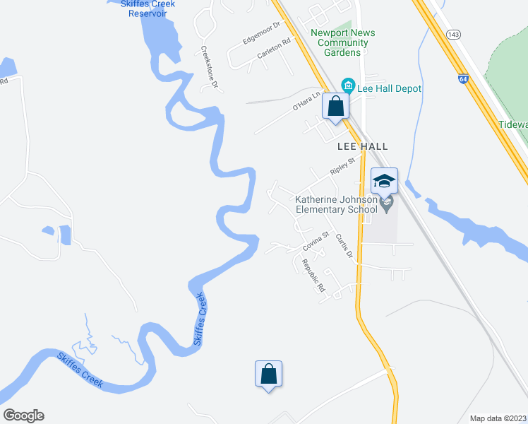 map of restaurants, bars, coffee shops, grocery stores, and more near 341 Bridgewater Drive in Newport News
