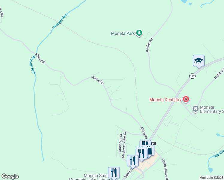 map of restaurants, bars, coffee shops, grocery stores, and more near 5450-5594 State Route 608 in Moneta