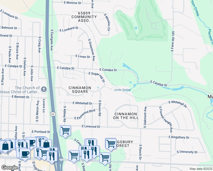 map of restaurants, bars, coffee shops, grocery stores, and more near 3734-3742 East Sugar Hill Street in Springfield