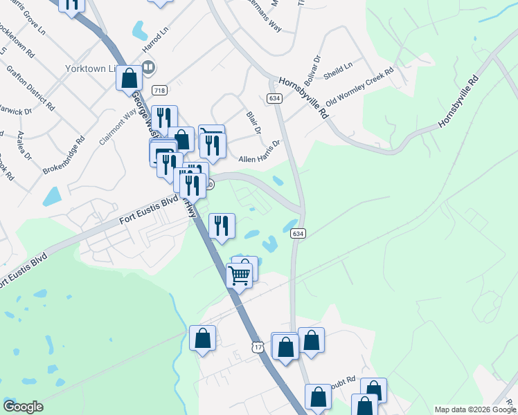 map of restaurants, bars, coffee shops, grocery stores, and more near 136 Daybeacon Street in Yorktown