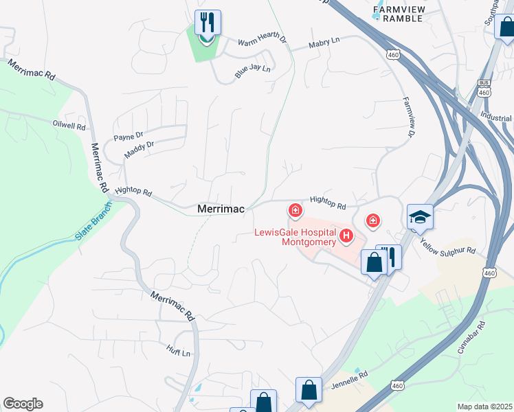 map of restaurants, bars, coffee shops, grocery stores, and more near State Route 808 in Blacksburg