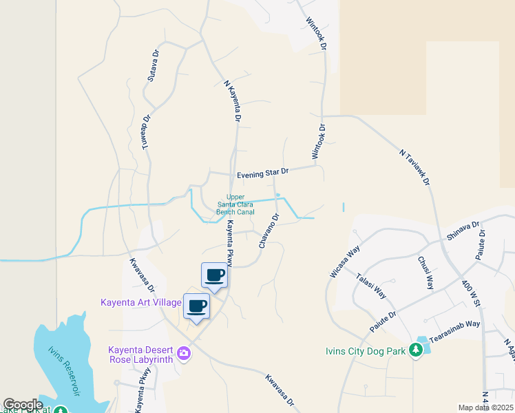 map of restaurants, bars, coffee shops, grocery stores, and more near 1124 2 Moons Way in Ivins