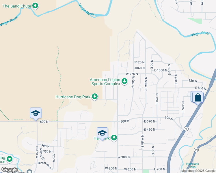 map of restaurants, bars, coffee shops, grocery stores, and more near 904 North 300 West in Hurricane