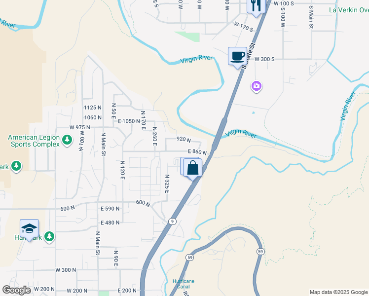 map of restaurants, bars, coffee shops, grocery stores, and more near 357 East 860 North in Hurricane