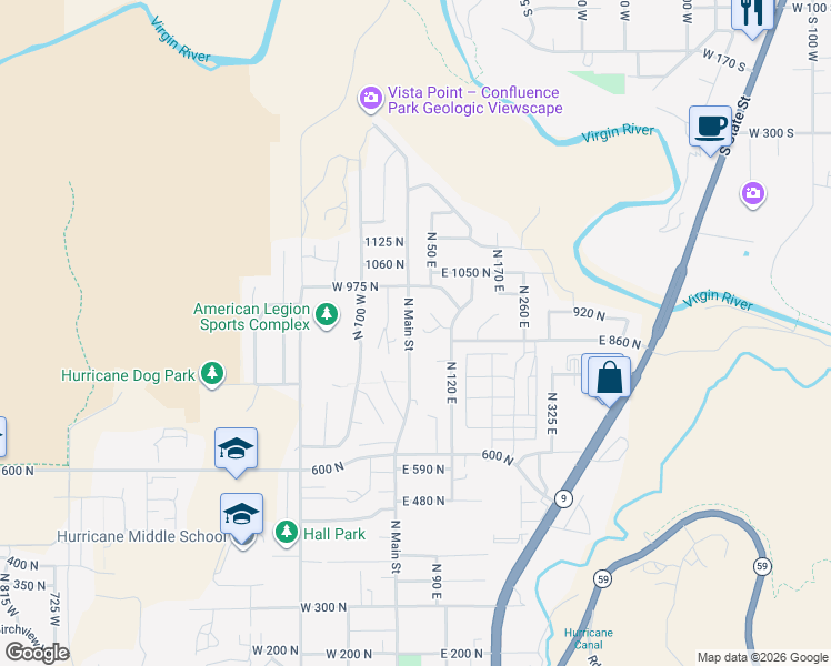 map of restaurants, bars, coffee shops, grocery stores, and more near 858 N Main St in Hurricane