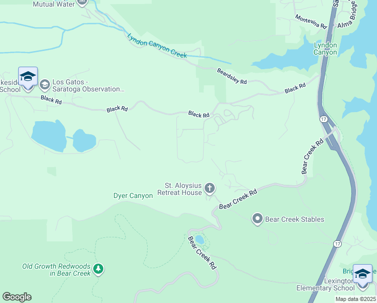 map of restaurants, bars, coffee shops, grocery stores, and more near 18570 Black Road in Los Gatos