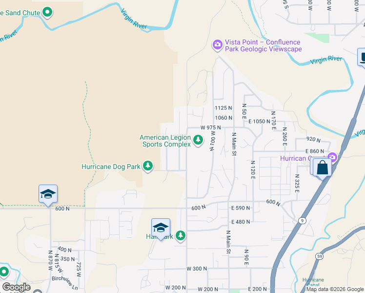 map of restaurants, bars, coffee shops, grocery stores, and more near 924 North 225 West in Hurricane