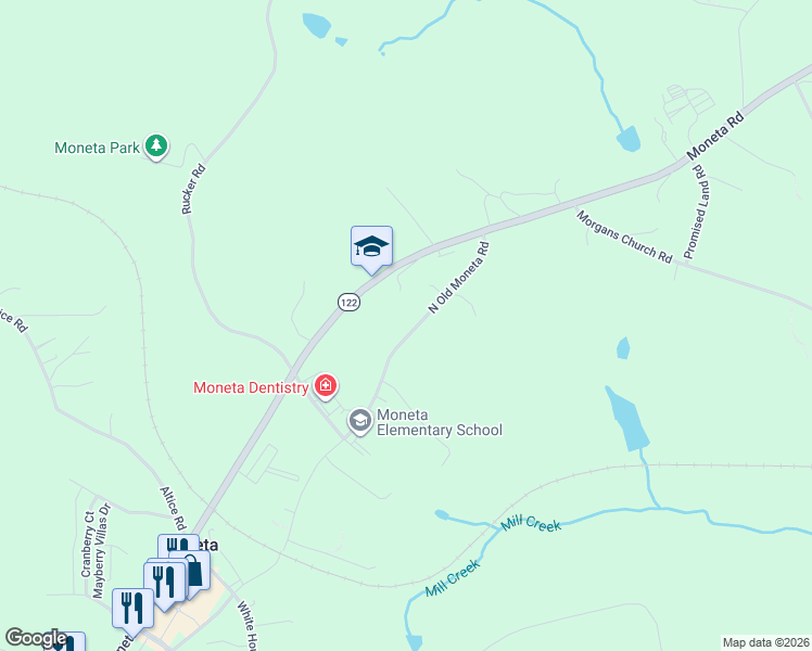 map of restaurants, bars, coffee shops, grocery stores, and more near 12477 North Old Moneta Road in Moneta