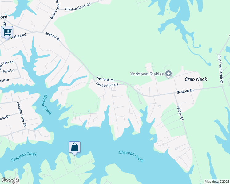 map of restaurants, bars, coffee shops, grocery stores, and more near 109 Crockett Road in Seaford