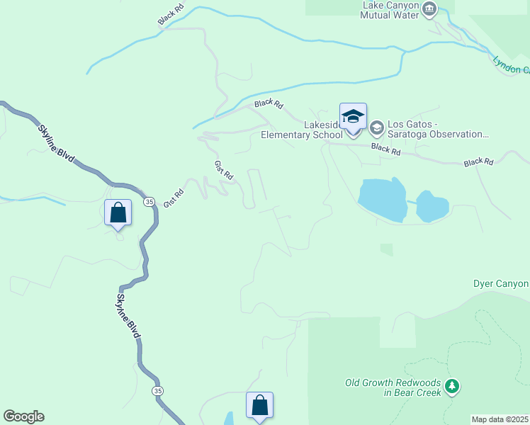 map of restaurants, bars, coffee shops, grocery stores, and more near 20155 Thompson Road in Los Gatos