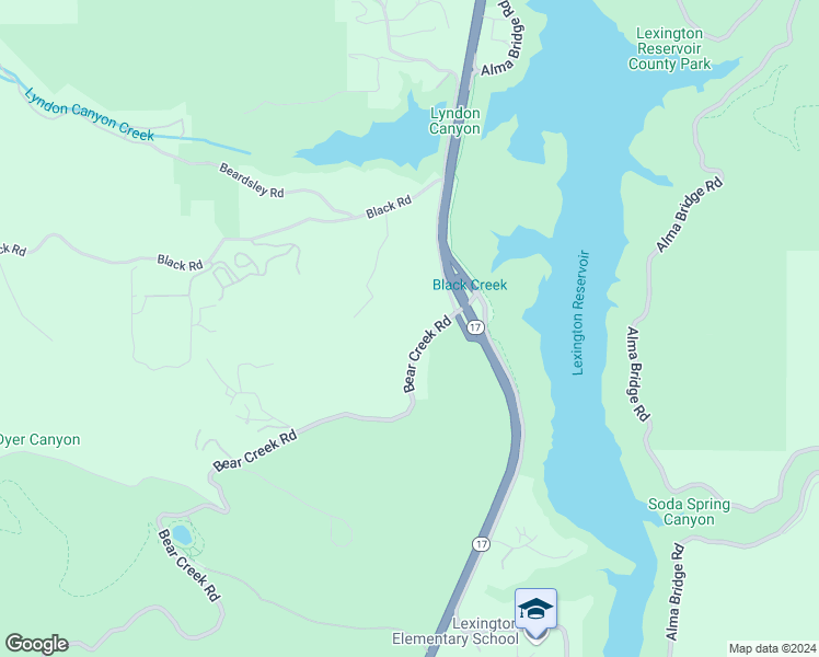 map of restaurants, bars, coffee shops, grocery stores, and more near Bear Creek Road in Los Gatos