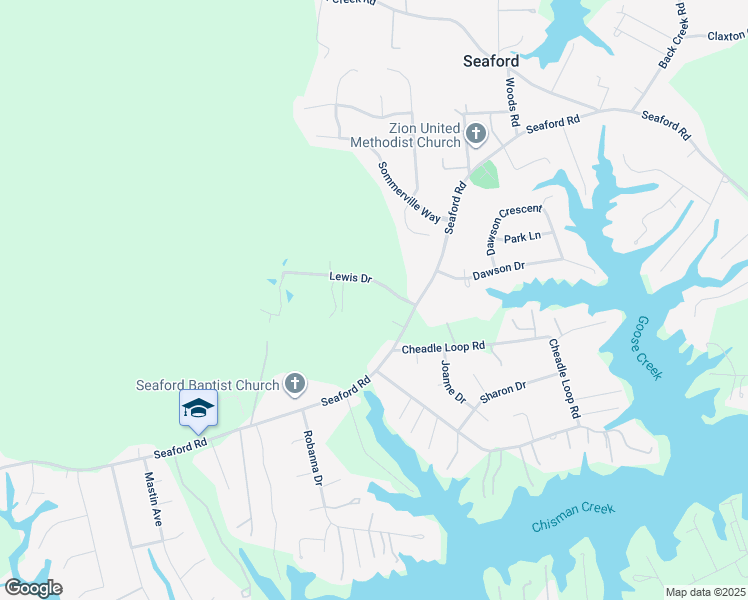map of restaurants, bars, coffee shops, grocery stores, and more near 109 Lewis Drive in Seaford