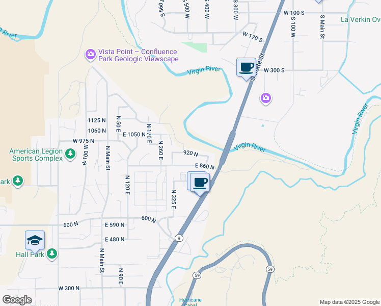 map of restaurants, bars, coffee shops, grocery stores, and more near 920 North in Hurricane