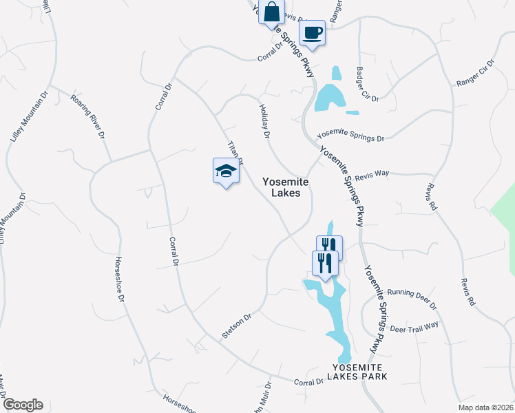 map of restaurants, bars, coffee shops, grocery stores, and more near 42236 Winchester Way in Coarsegold