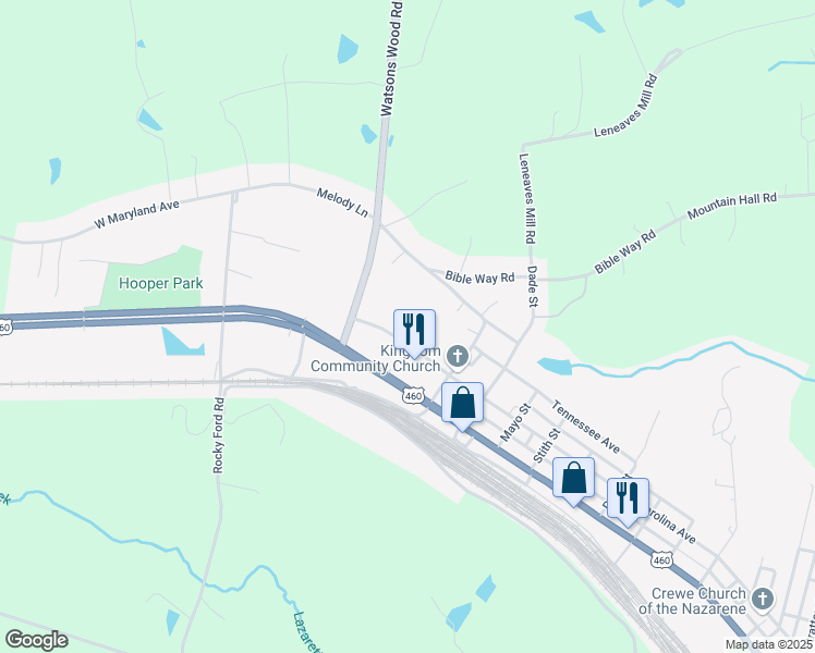 map of restaurants, bars, coffee shops, grocery stores, and more near 1606 West Carolina Avenue in Crewe