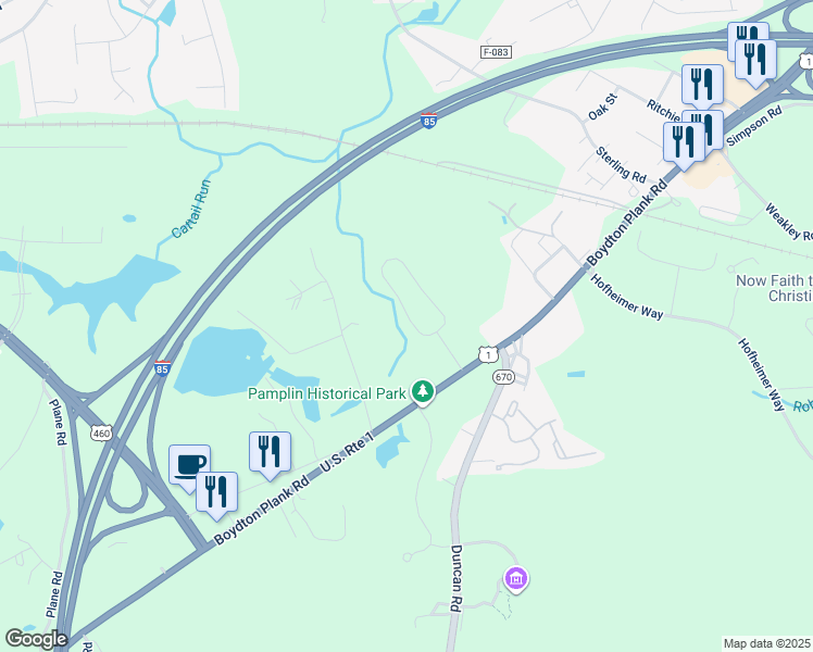 map of restaurants, bars, coffee shops, grocery stores, and more near 5957 Sentry Hill Court in Petersburg