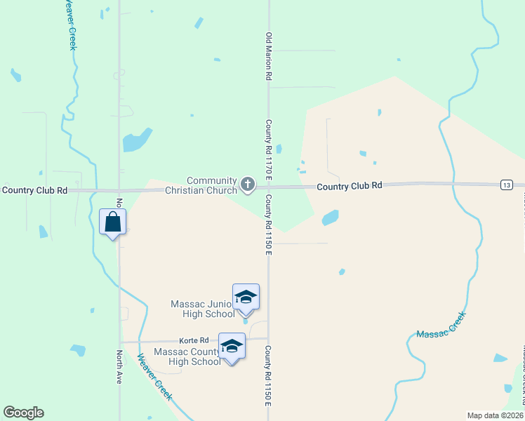map of restaurants, bars, coffee shops, grocery stores, and more near 3207-3219 County Road 1150 East in Metropolis