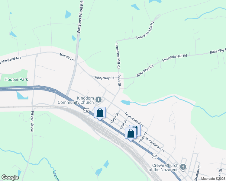 map of restaurants, bars, coffee shops, grocery stores, and more near 505-511 Dade Street in Crewe