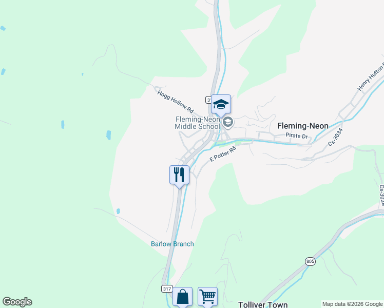 map of restaurants, bars, coffee shops, grocery stores, and more near 187 North Abdoo Street in Fleming-Neon