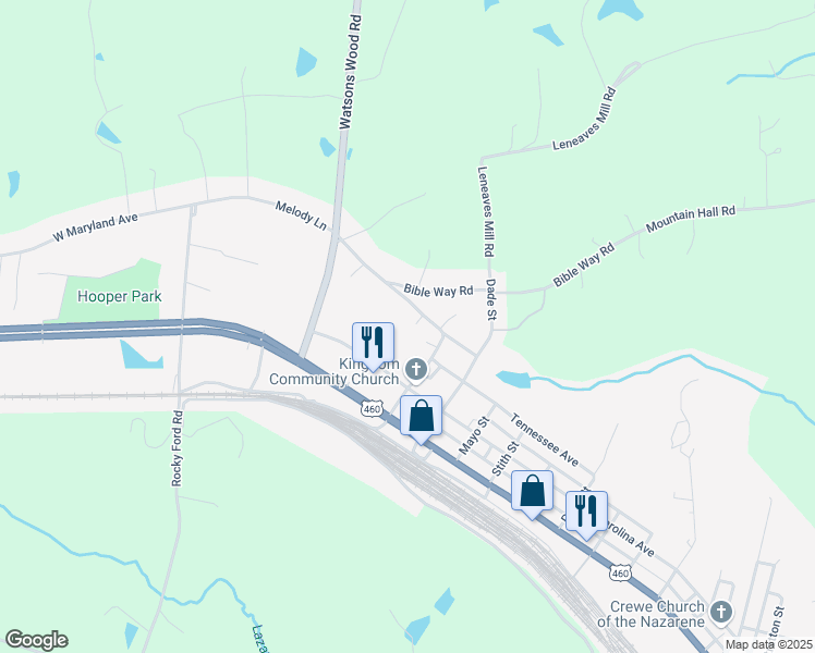 map of restaurants, bars, coffee shops, grocery stores, and more near West Maryland Avenue in Crewe