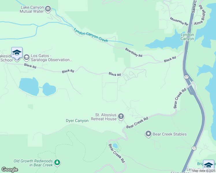 map of restaurants, bars, coffee shops, grocery stores, and more near 18590 Black Road in Los Gatos