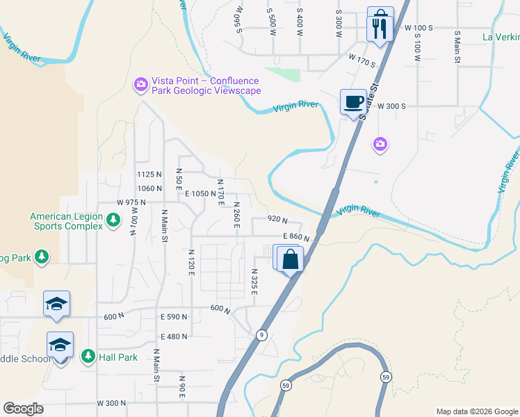 map of restaurants, bars, coffee shops, grocery stores, and more near 920 North in Hurricane