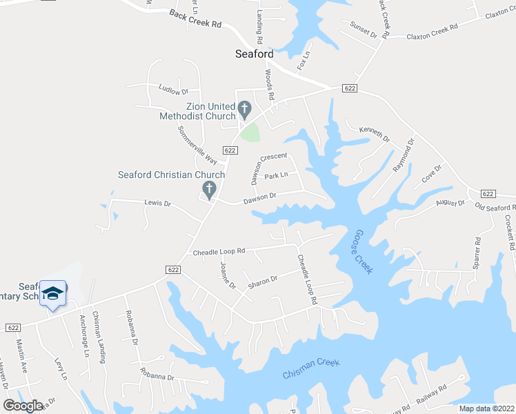 map of restaurants, bars, coffee shops, grocery stores, and more near 200 Dawson Drive in Seaford